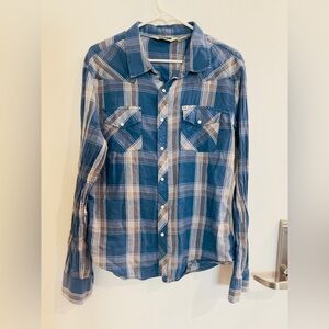 Salt Valley Western Blue Plaid Men's Slim Fit Shirt Large